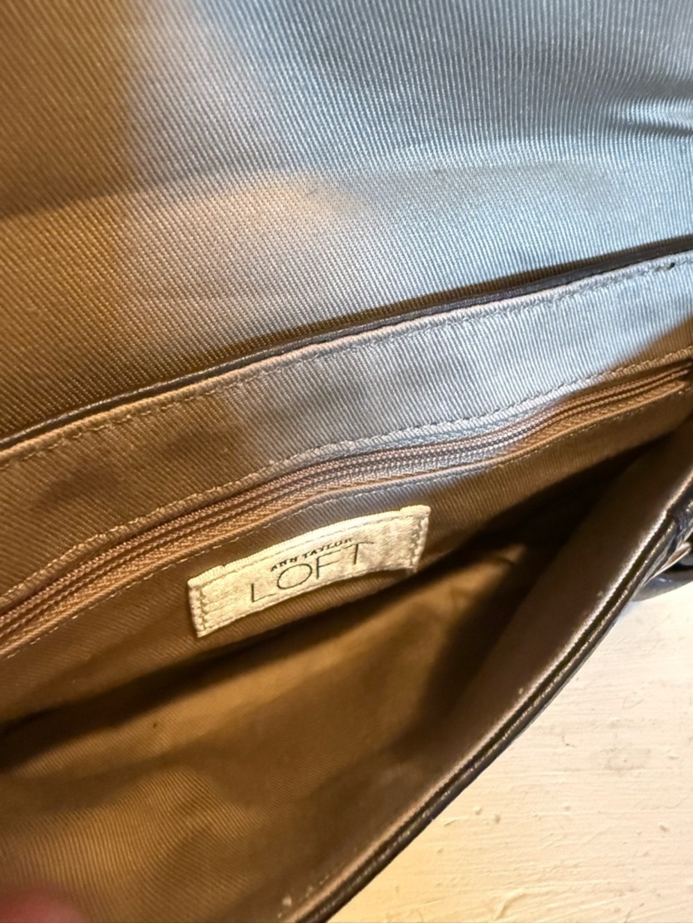 LOFT Dark Brown Baguette Pebbled Leather Shoulder Bag EUC - Picture 7 of 9